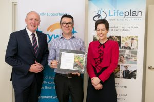 Lifeplan CEO Glen Young with Disability Services Minister Stephen Dawson and Cassie Rowe, MLA Stephen 