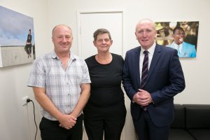 Lifeplan Operations and Service Development Manager, Mark Ravenscroft with Support Worker Pam Maclean and Disability Services Minister Stephen Dawson
